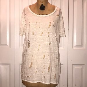 Oversized distressed cream colored tee